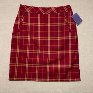 Laura Scott Magenta and Orange Plaid Pencil Skirt